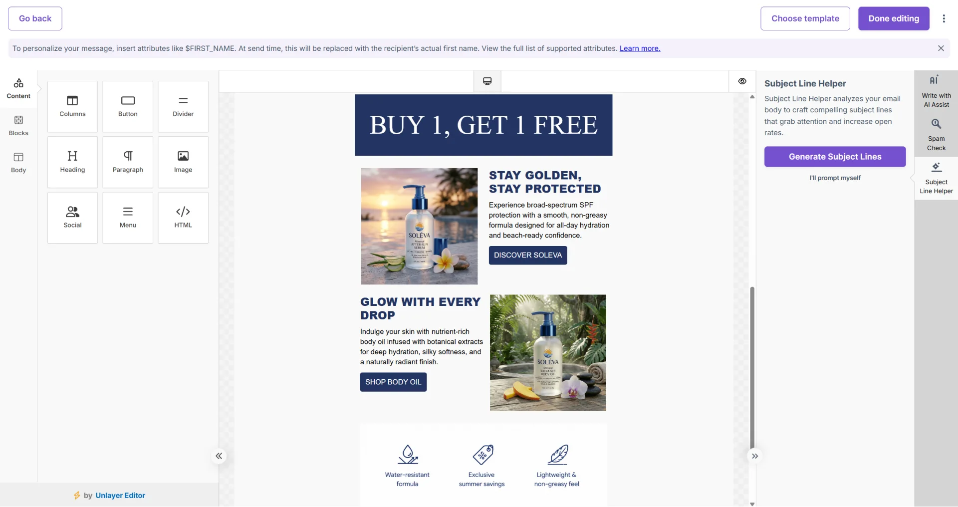 Automatic AI subject line generation based on email content in Mailzzy