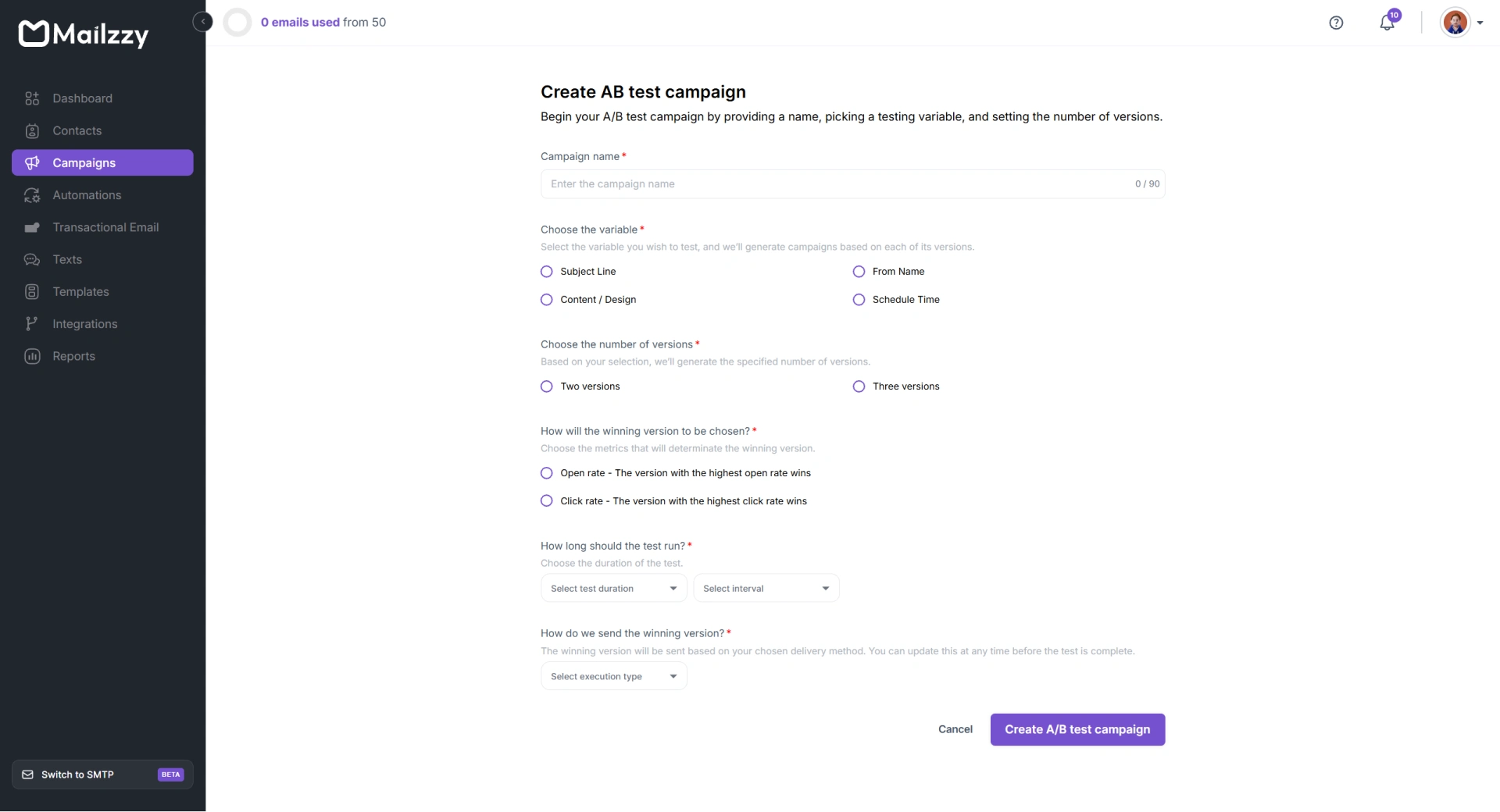 Email A/B test campaign