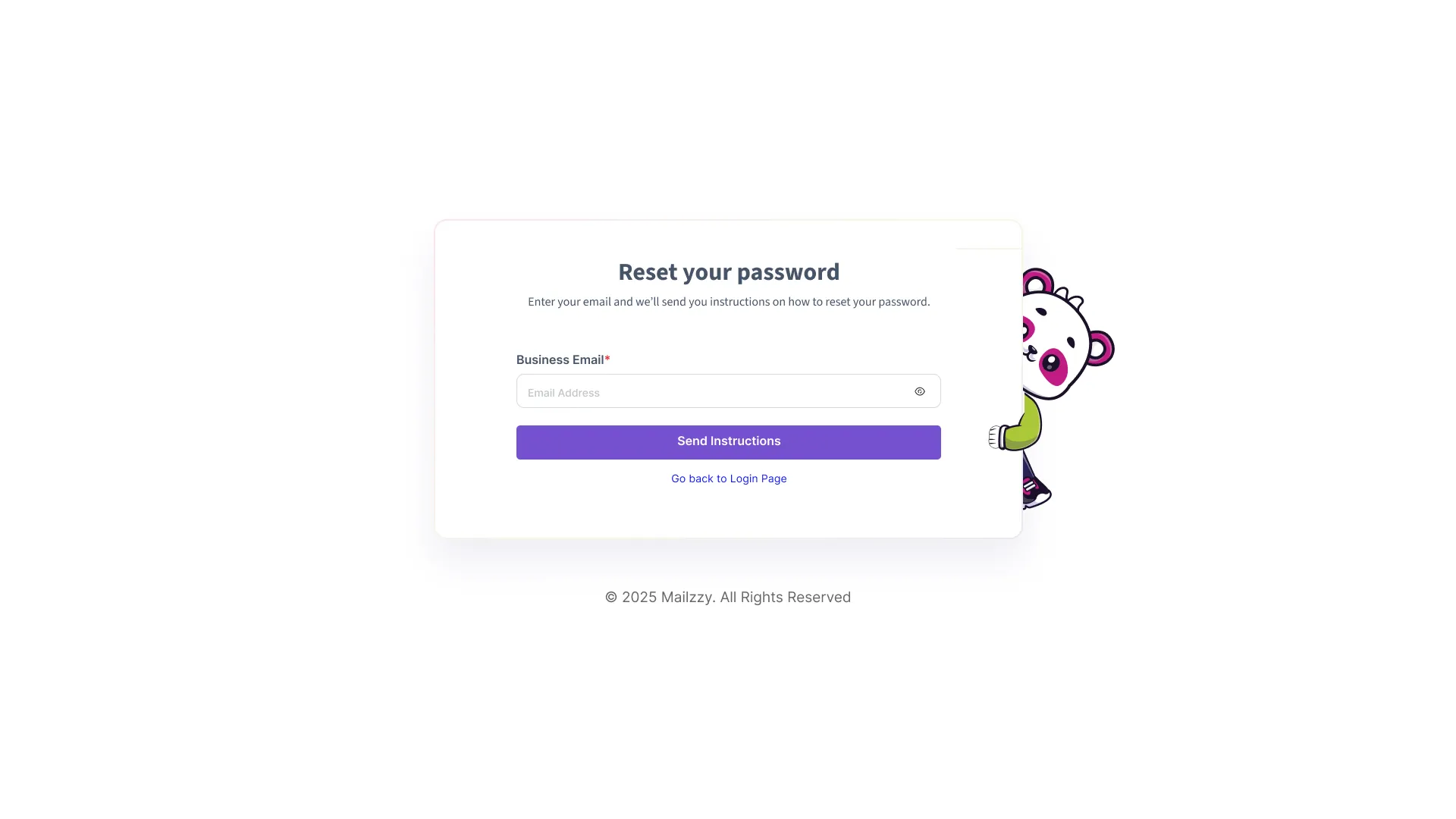 Mailzzy forgot password recovery screen