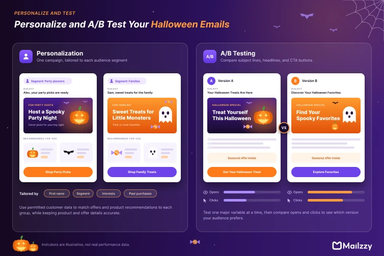Halloween email personalization and A/B testing with different subject lines