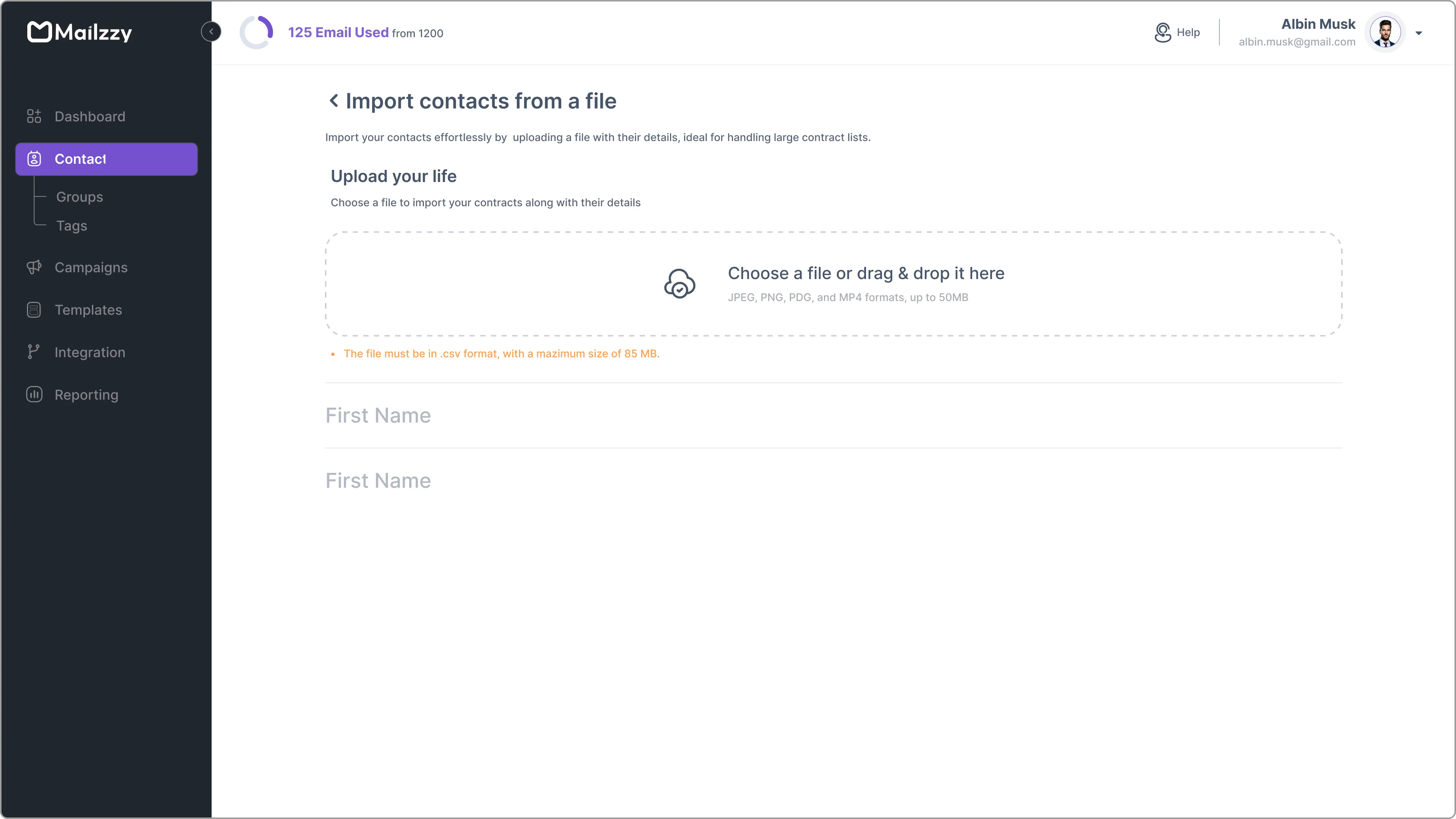 Import Contacts to Mailzzy