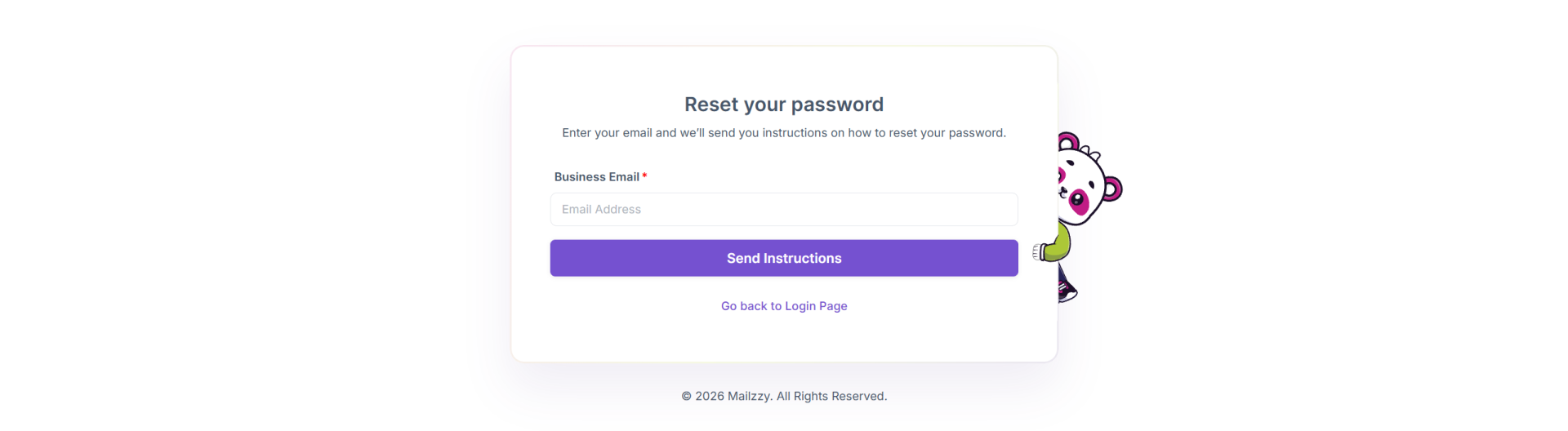 Mailzzy forgot password screen on login page