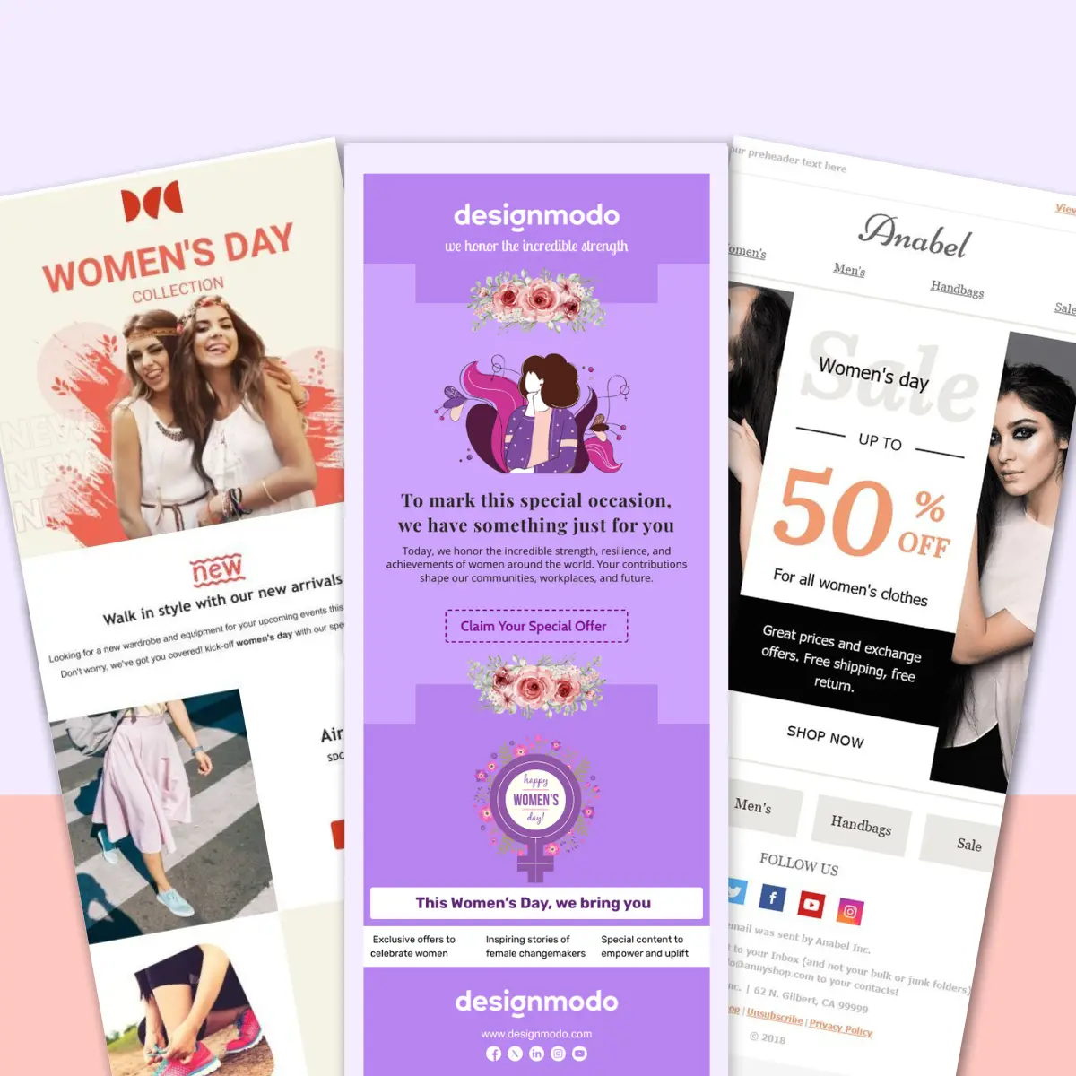 Pre-designed email templates for International Women’s Day marketing